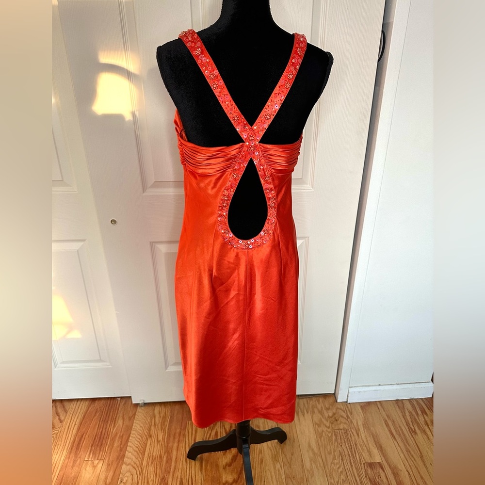 Adrianna Papell Knee length Orange
Satin open back Beaded sequin Dress sz 12